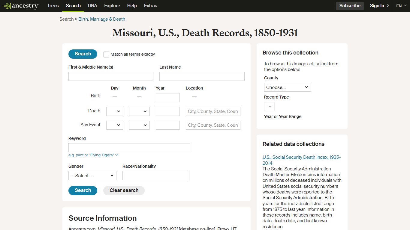 Missouri Death Records | 1834-1910 | Ancestry.com